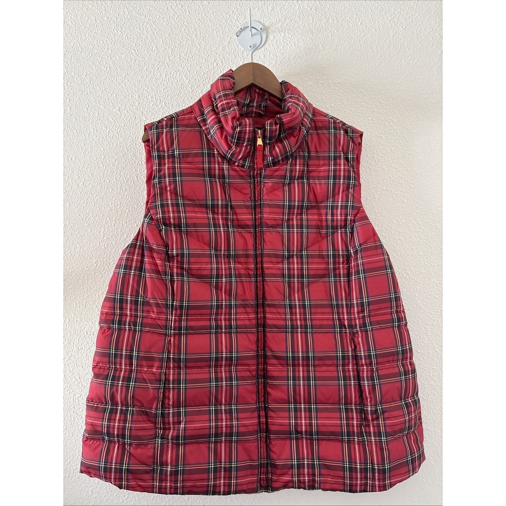 Talbots Plus Womens Red Tartan Plaid Down Puffer Vest Full Zip Vest Jacket 2X
